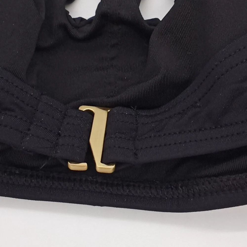 Vince Camuto Serengeti‎ Logo-Ring Cutout Halter Bikini Swim Top Black M